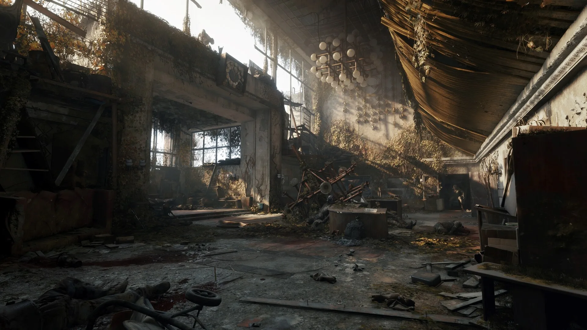 Interior of a wrecked train car